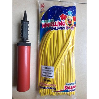 combo 100 vỏ bóng bay vặn hình nghệ thuật kèm bơm tay( màu vàng)