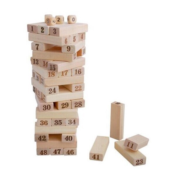 Bộ đồ chơi rút gỗ lớn 48 thanh kèm 4 xúc xắc hộp vàng, trò chơi rút số gỗ thông minh xếp hình domino giải trí loại to