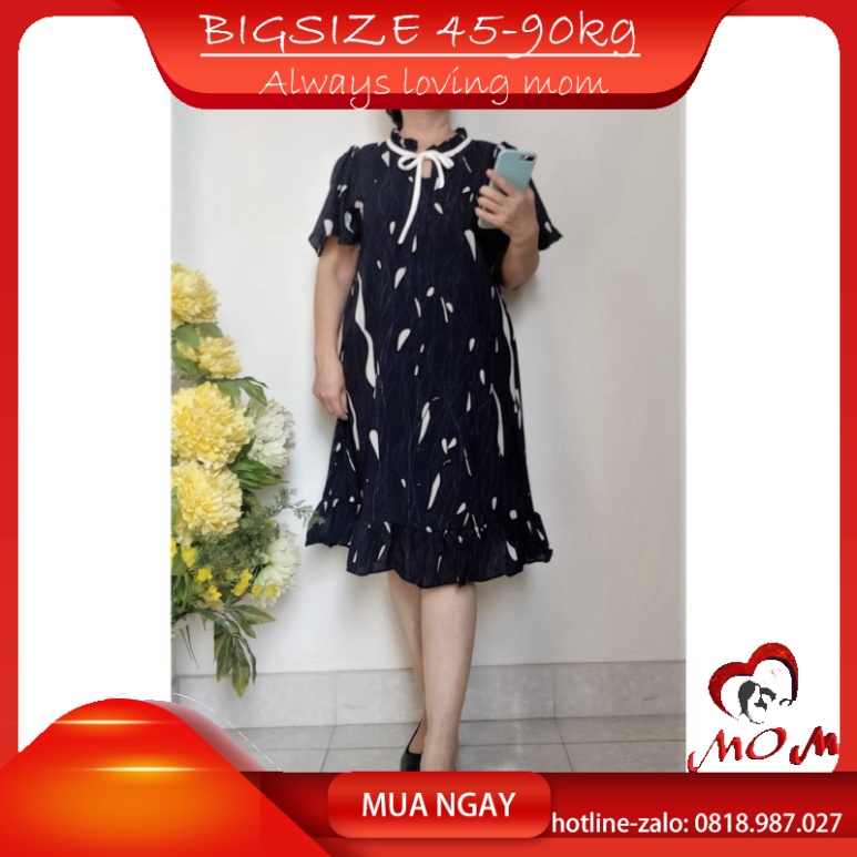 🔥BIGSIZE Trung niên 45-90KG🔥 Váy Đầm Trung Niên - Vải Xô Lụa Chân Xòe - Form Suông A Che Bụng - Size 50KG-90Kg ✨Quảng