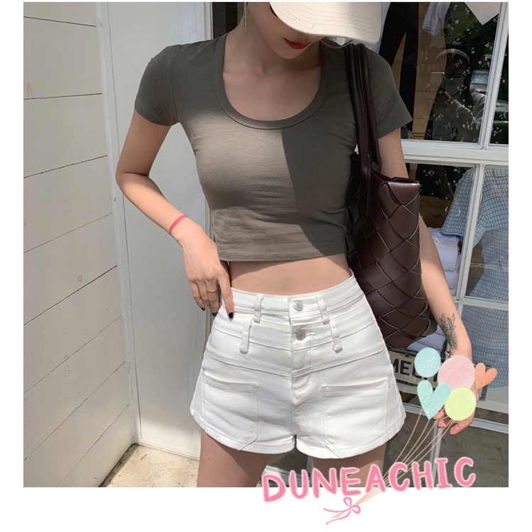 DUNEA Áo Thun Tay Ngắn Cổ Chữ U Thời Trang Cho Nữ