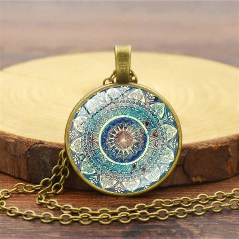 Glass Dome Buddhism Chakra Pendant Yoga Mandala Necklaces Jewelry