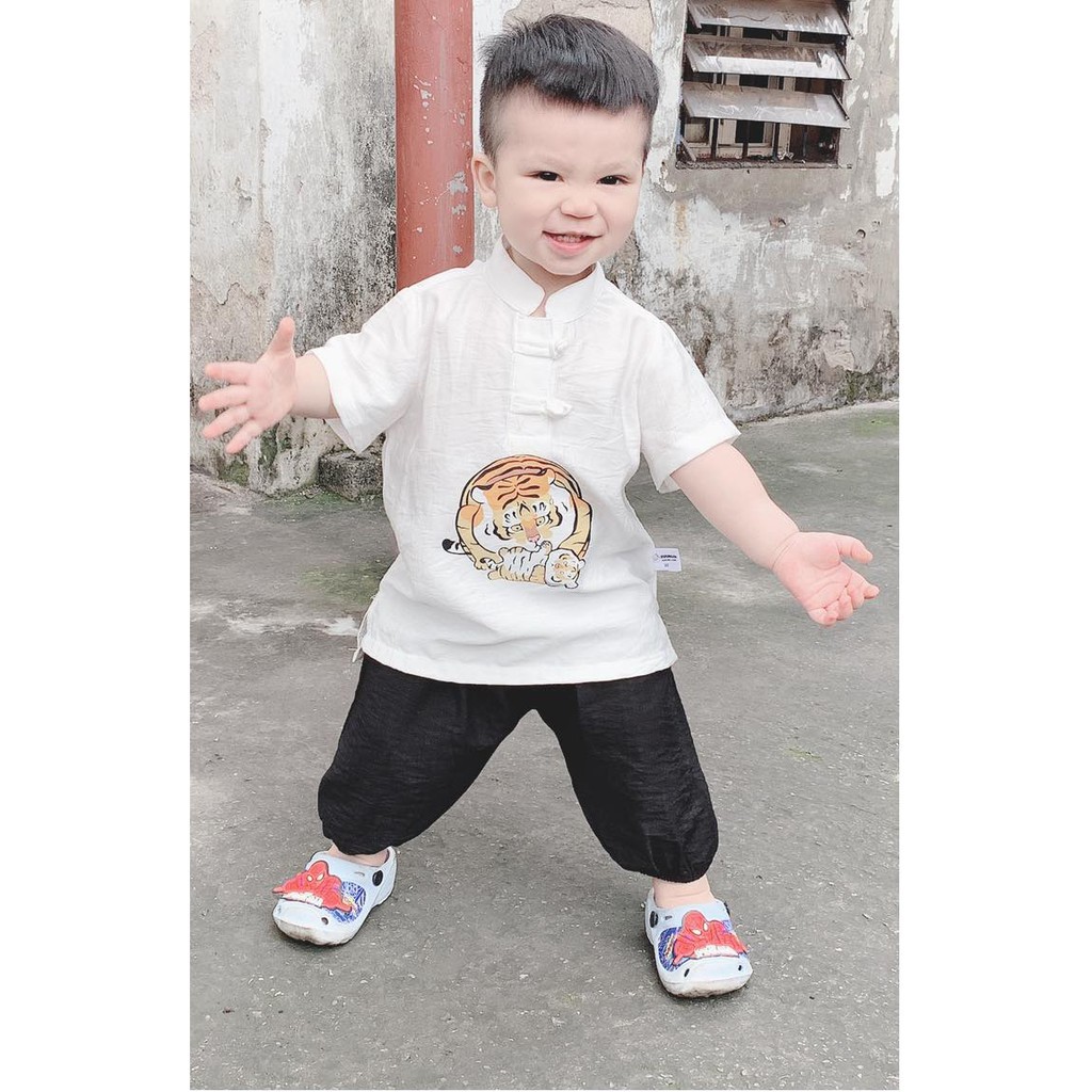 Bộ rời đũi cho bé áo sơ mi quần bo chun hoa tiết hổ đáng yêu - Magickids