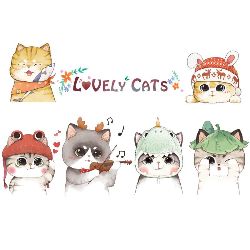 Decal dán tường mèo cute mẫu bắc âu trang trí phòng khách, phòng ngủ, cho bé