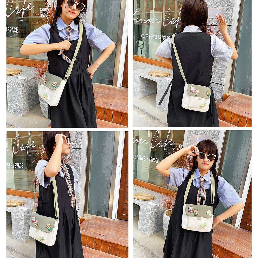 Túi Vải Dáng Vuông Có Nắp Tặng Kèm Huy Hiệu KOREA