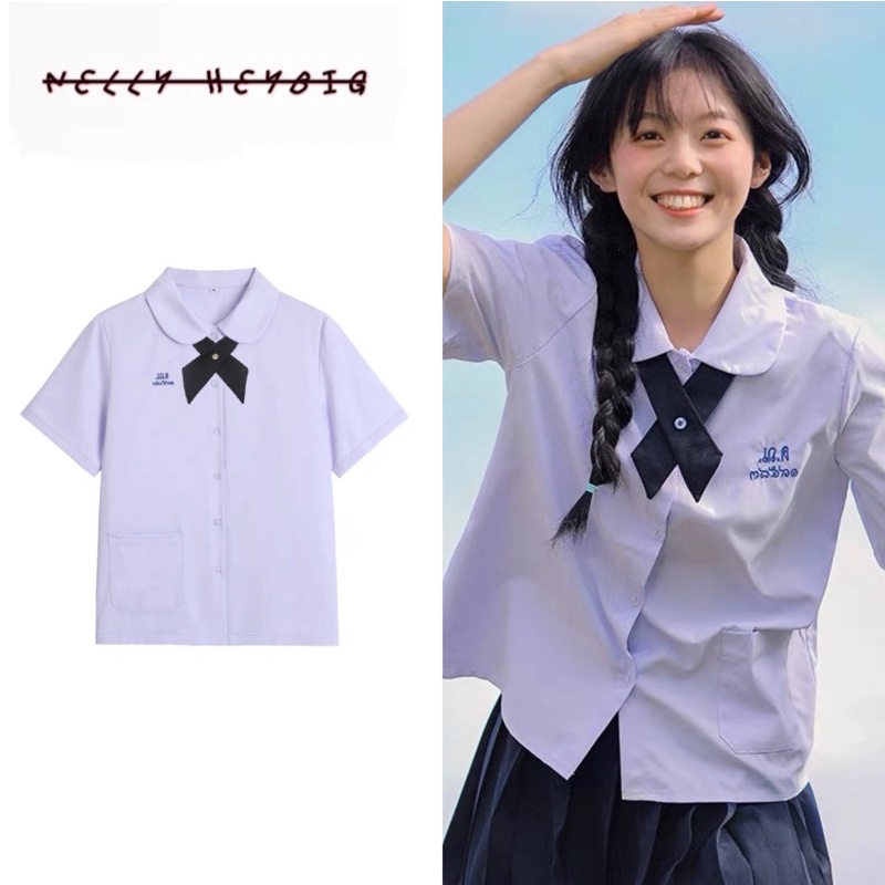 Áo sơ mi tay ngắn đồng phục học sinh Thái Lan nam và nữ chụp hình kỷ yếu, cosplay chữ thêu tặng kèm phụ kiện