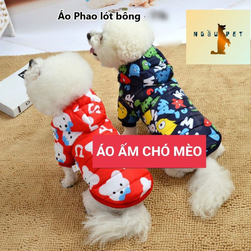 Quần áo chó mèo mặc Thu Đông , Áo phao lót bông cho thú cưng hoạ tiết hình thú cao cấp full size S đến Size XXL