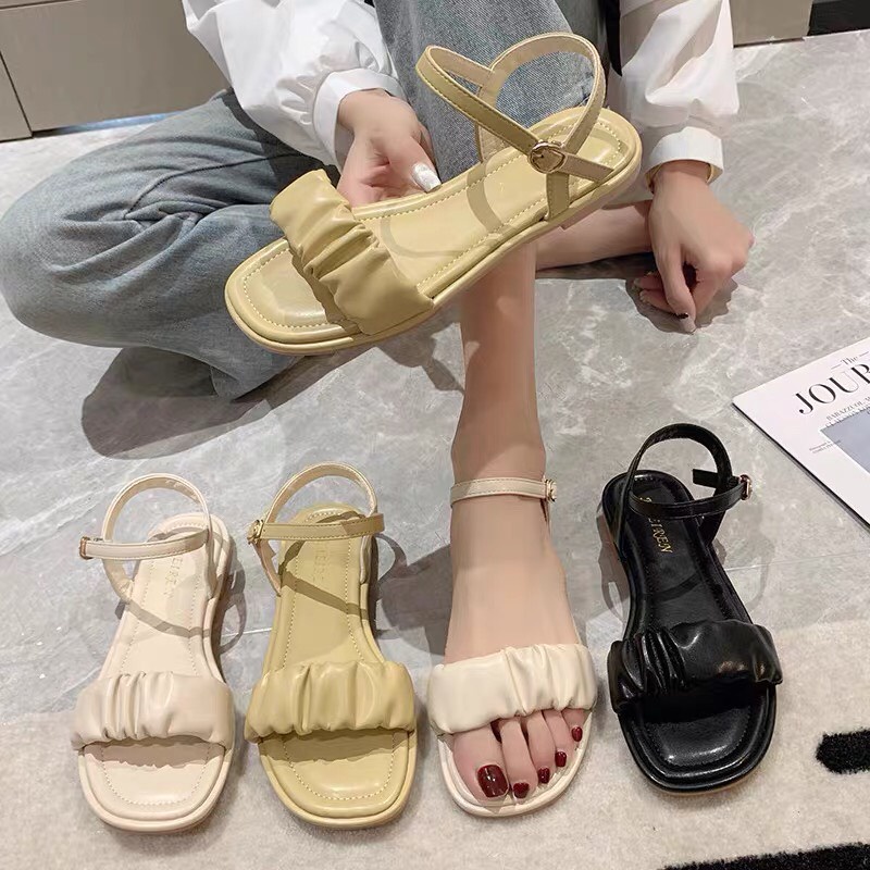 Giày Sandal Cao Gót 2p Phối Xếp Ly Xinh Xắn mã C10