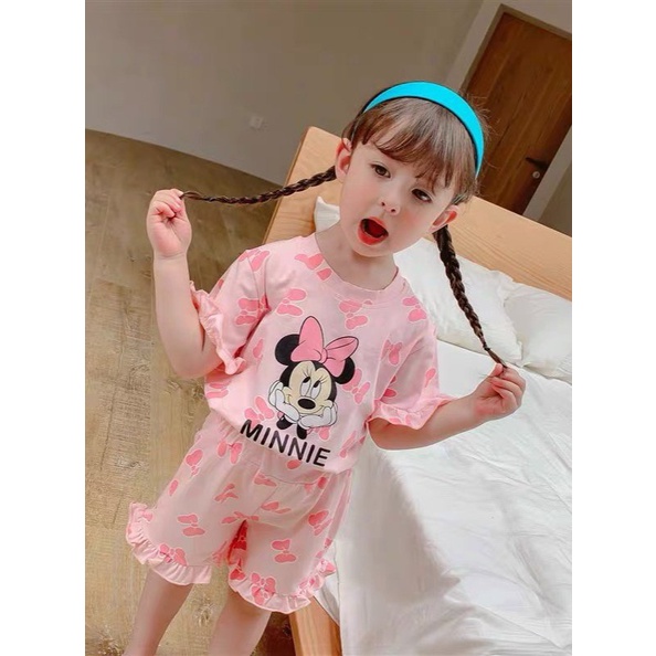 Bộ quần áo bé gái họa tiết micky đáng yêu chất mát