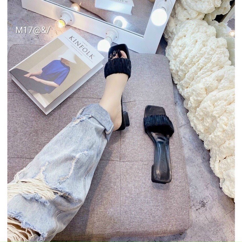 Dép lê nữ quai bèo gót 3p chất lụa mẫu mới lên chân cực xinh mã V59