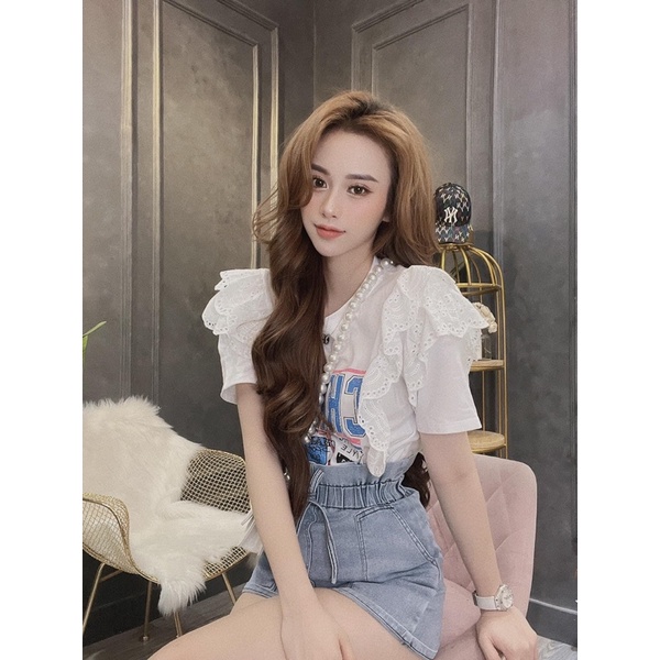 (Order )Áo thun phối ren tay ngắn siêu dễ thương mẫu việt mẫu trung xinh hết nấc