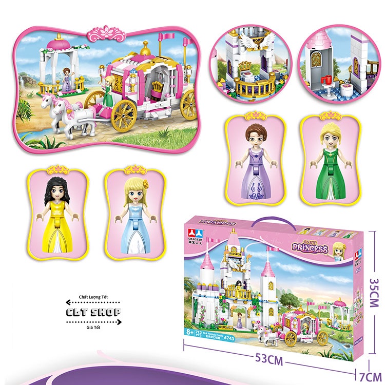 Đồ chơi lắp ráp lâu đài công chúa kèm xe ngựa sang trọng Princess Dream Castle Puzzle 712 chi tiết CLTshop