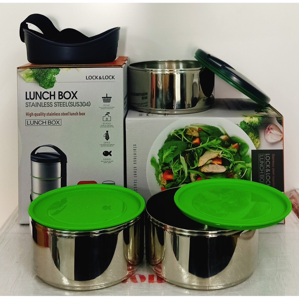 XẢ HÀNG Cặp lồng cơm inox 3 tầng Lock&Lock LHC991GR 980ml