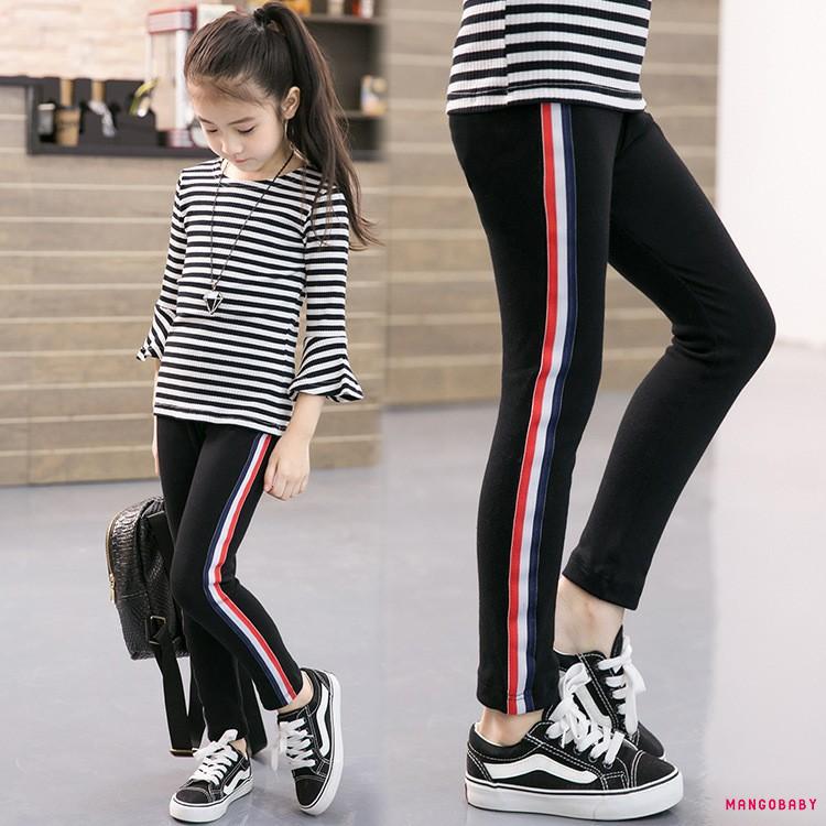 Quần Legging Lưng Thun Họa Tiết Kẻ Sọc Cho Bé Gái