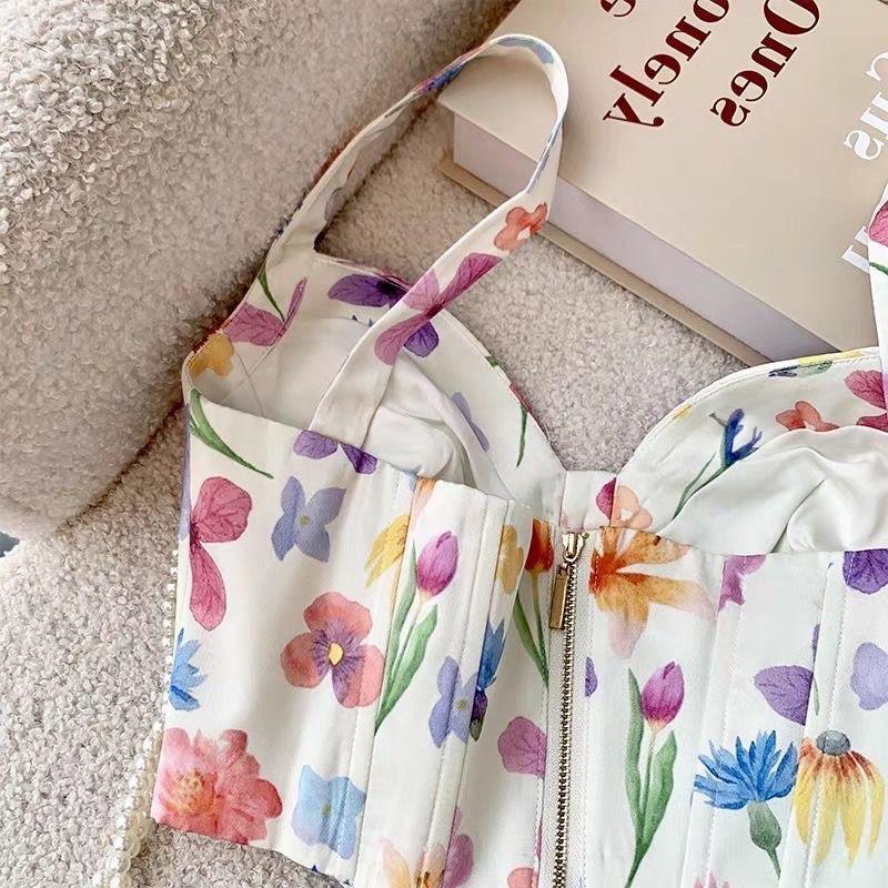 FREESHIP ÁO HAI DÂY CORSET HOẠ TIẾT HOA SEXY
