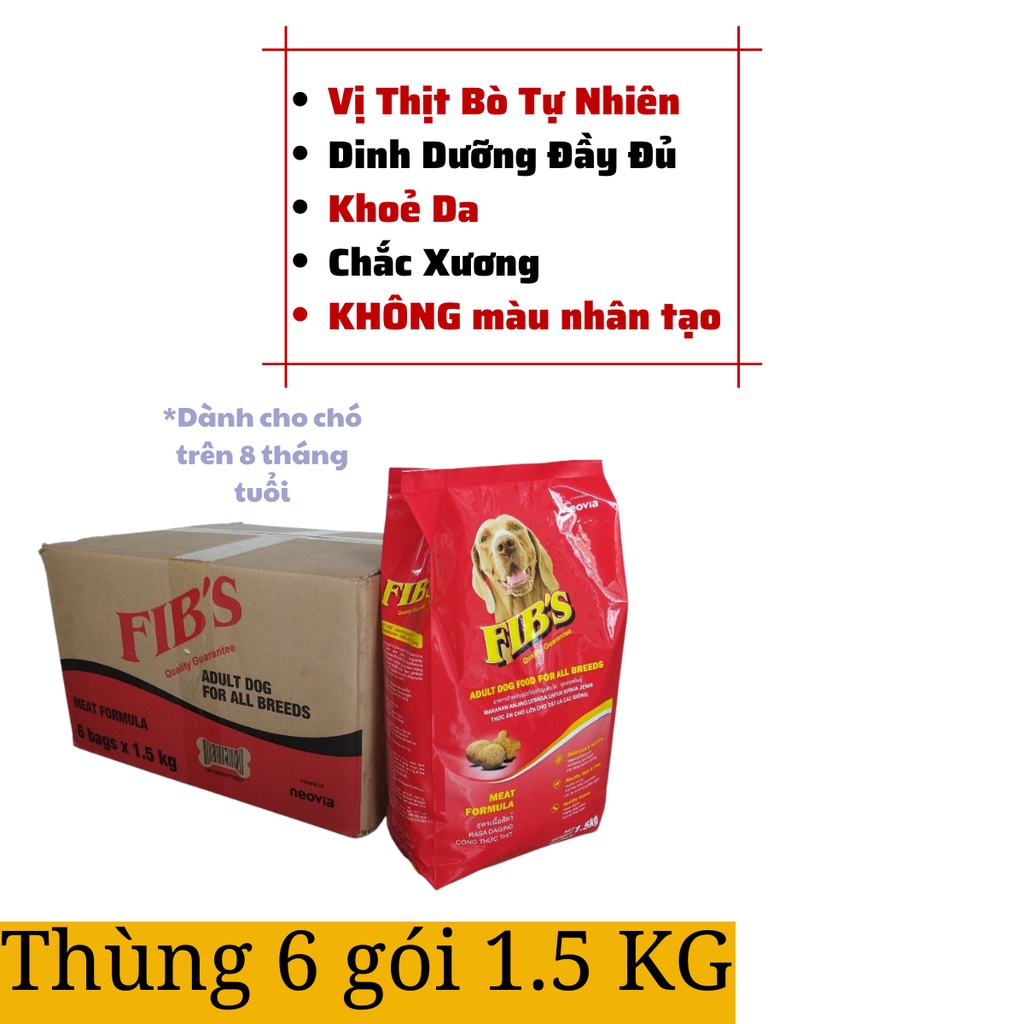 [Chính hãng][Date xa][Hỏa tốc]Hạt Chó Lớn Fib's Thùng 6 gói 1.5Kg Trên 12 Tháng Tuổi