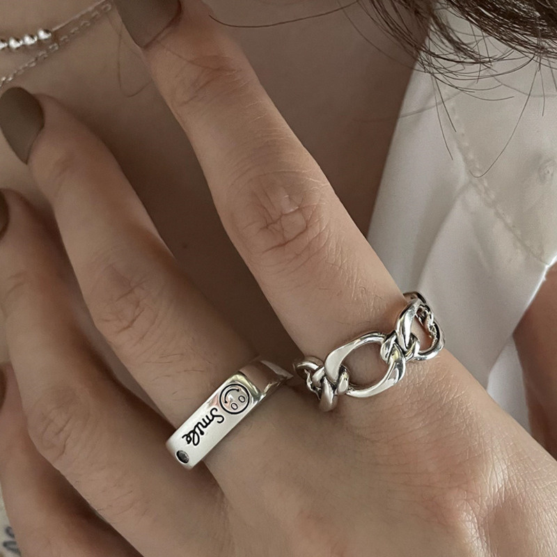 Nhẫn Dạng Mở Hình Mặt Cười Đơn Giản Phong Cách Hip Hop Cổ Điển Thời Trang