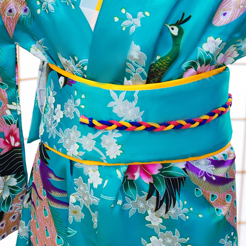 Áo Choàng Tắm Kimono Hình Chim Công Đính Nơ Có 5 Màu