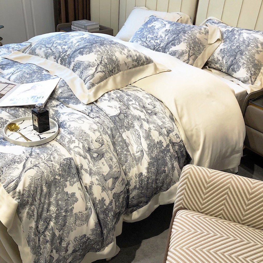 Bộ chăn ga gối cao cấp 100%Tencel 120s CHRISTIAN DIOR, phong cách sang trọng Italia, siêu mềm mát, mịn