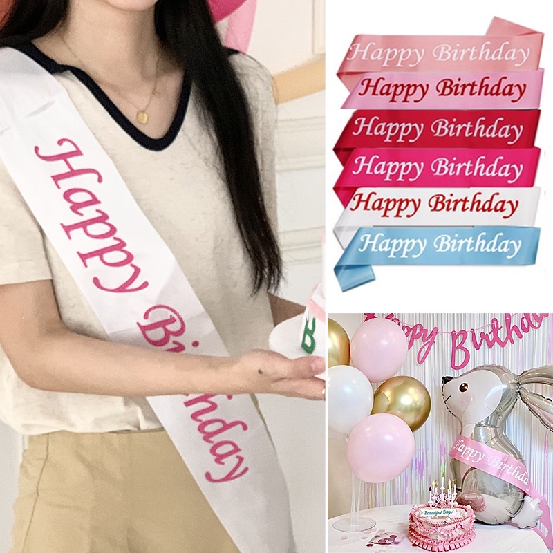 Dây Đeo Vai Vải Satin In Chữ Happy Birthday Xinh Xắn