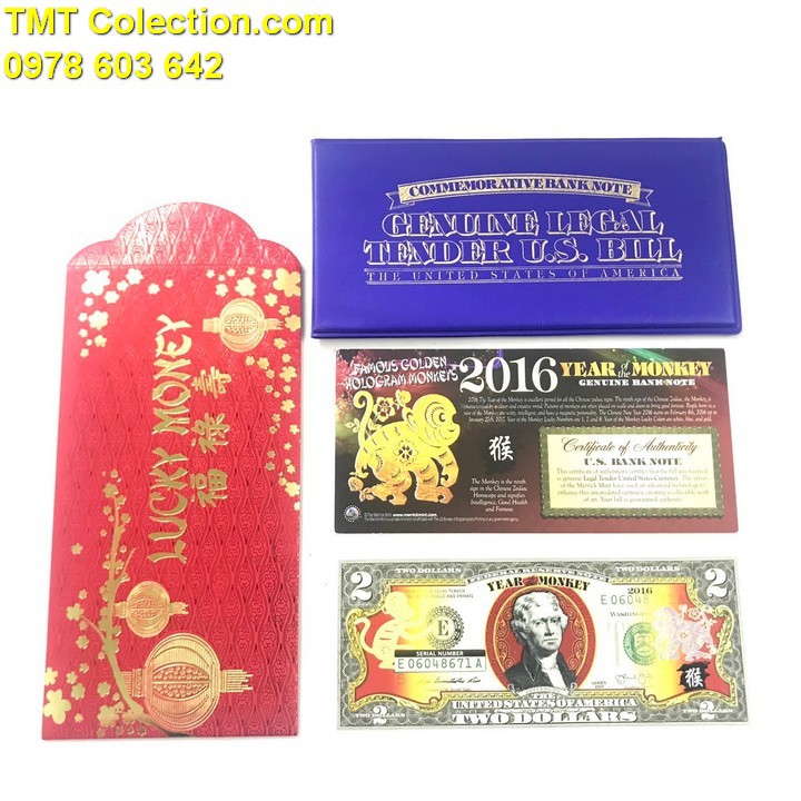 Tiền kỷ niệm 2 usd con Khỉ 2016 Dùng để trưng bày, sưu tầm, làm quà tặng - TMT Collection - TLX063