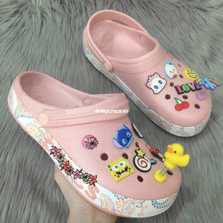 Dép sục paisley cao cấp màu hồng viền cam tặng kèm jibbitz