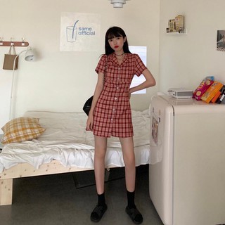 [Thanh Lý] D99 - Đầm Bigsize Dạng Vest Caro Đỏ