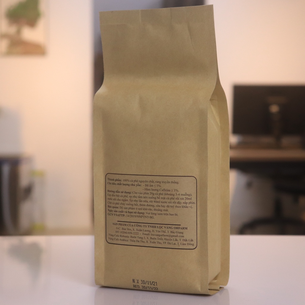 Cà Phê Lộc Vàng ARABICA RANG MỘC Nguyên Chất Cafe Rang Xay Bột Pha Phin Và Nguyên Hạt 500g