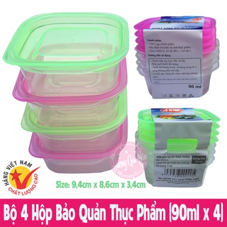 Bộ 4 Hộp Bảo Quản Thực Phẩm (90ml x 4) Nhựa Song Long - Made in Việt Nam