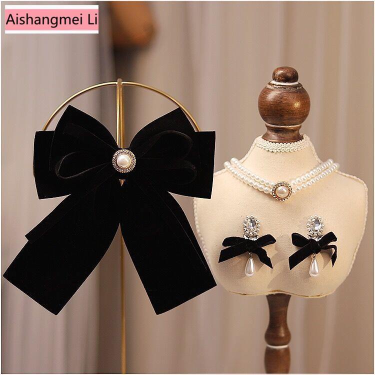 [Aishang Xinh Đẹp] Cài Tóc Nơ Nhung Đen Phong Cách Pháp Phụ Kiện Trang Trí Tóc Cho Cô Dâu Trong Ngày Cưới