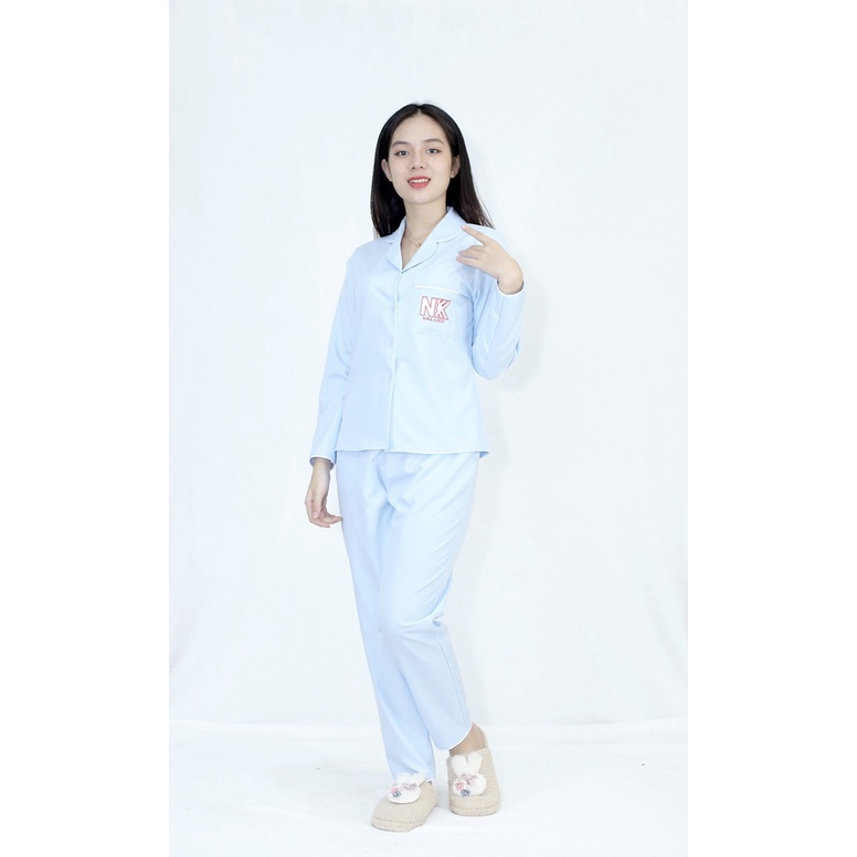 Set đồ bộ Pijama nữ P9 XANH NGỌC in chữ NKK tay dài, quần dài Thoải Mái Nhẹ Nhàng