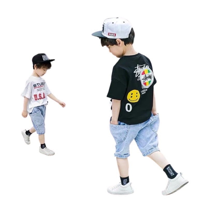 Áo cộc tay bé trai 10-35kg chất liệu cotton thoáng mát cho bé usa