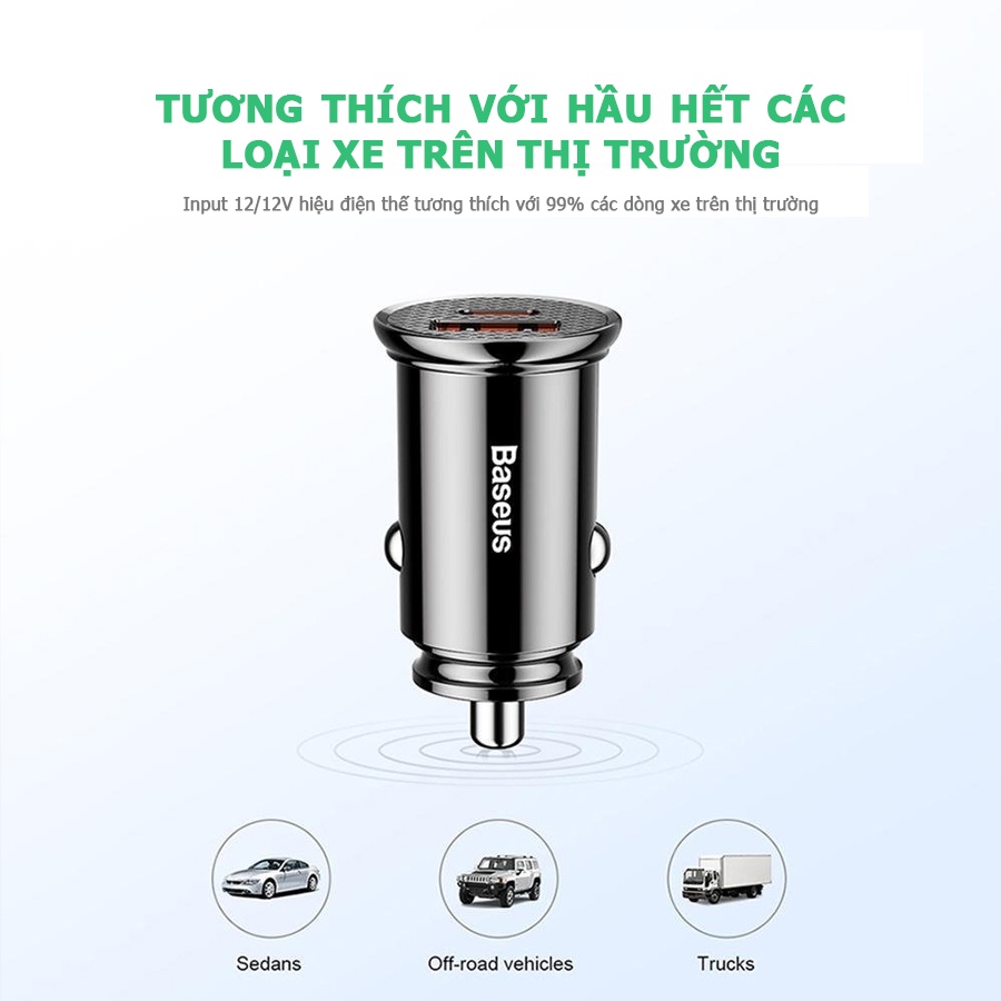 Tẩu Sạc Nhanh Baseus BS- C16Q1 Tích Hợp Type-C PD và USB, Quick charge 4.0 QC 3.0 SCP 5A