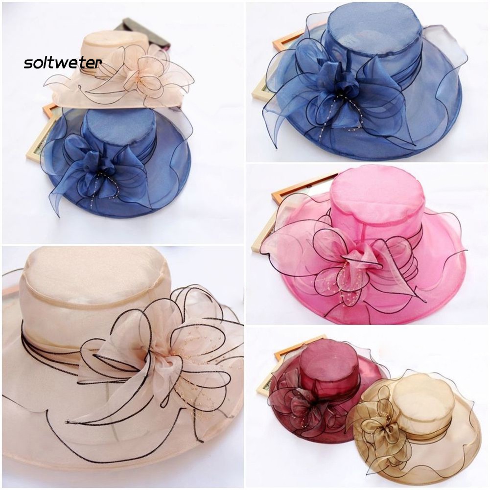 Mũ tròn vành đính hoa thời trang cho nữ