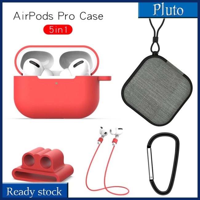 Vỏ Bảo Vệ Hộp Sạc Tai Nghe AirPods Pro Bằng Silicon Mềm + Móc Khóa + Dây Đeo Chống Thất Lạc + Túi Đựng Tiện Dụng
