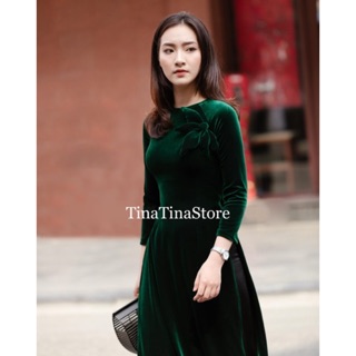 SIÊU PHẨM 🌟 ÁO DÀI NHUNG XANH RÊU 💃🏻 THIẾT KẾ CAO CẤP KẾT HOA NỔI 🌺