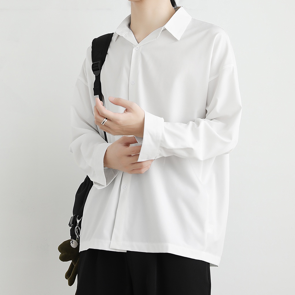 Áo sơ mi nam nữ ZM dài tay Unisex Basic Trơn Form rộng Chất cotton lụa mịn mát