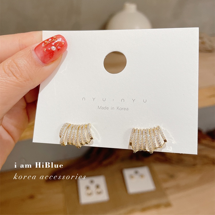 Khuyên tai mạ bạc 925 hình chữ C đính đá thời trang Hàn Quốc