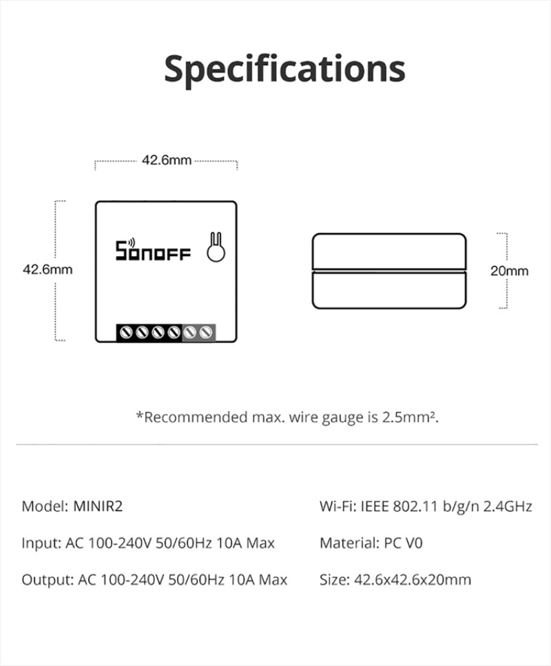 Công Tắc Điều Khiển Đèn Mini Sonoff Minir2 Công tắc WiFi Sonoff Mini DIY siêu nhỏ gắn ổ điện âm tường điều khiển đảo chiều đèn cầu thang hỗ trợ Alexa, Google Home BEST