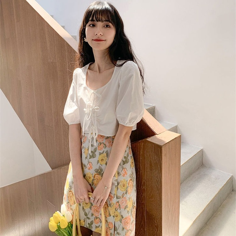 Set Áo Sơ Mi Trắng Phối Chân Váy Thời Trang Hè 2021 Cho Nữ