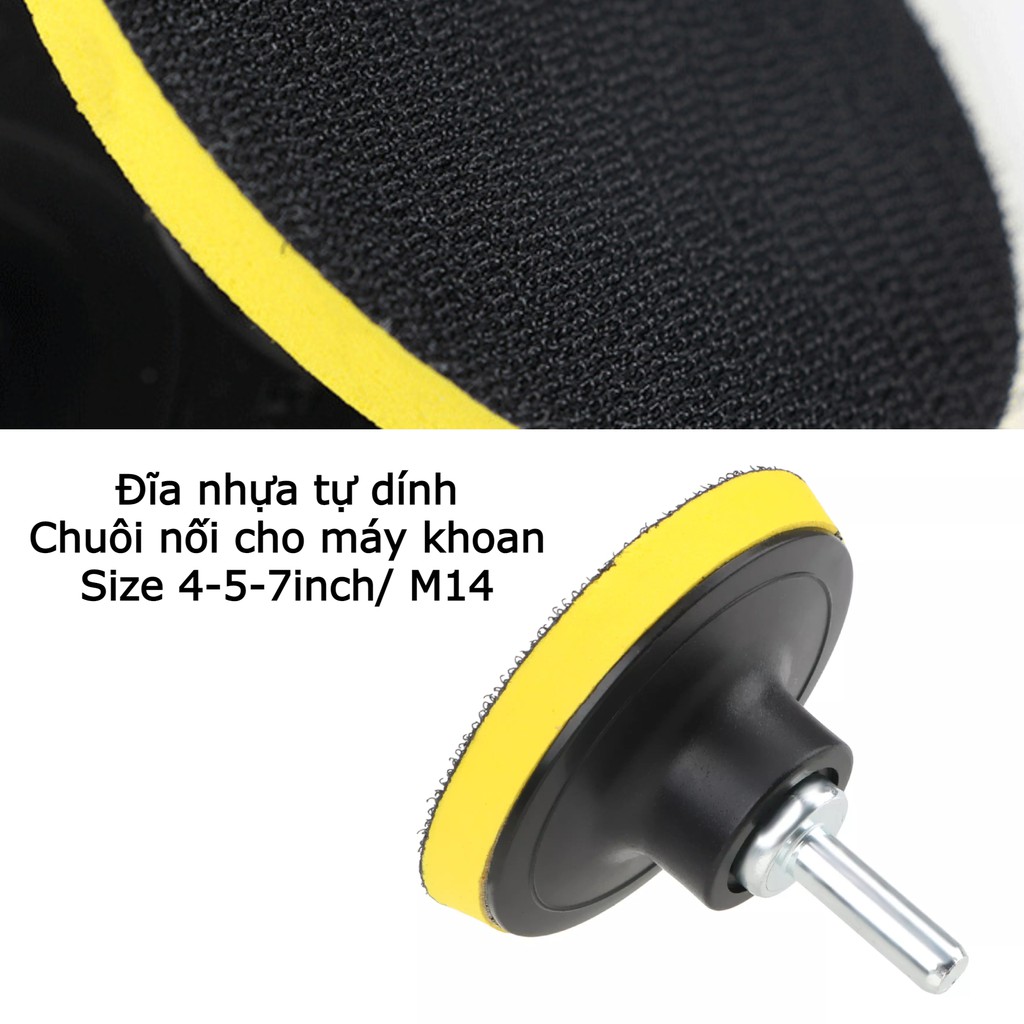 [4/5/7inch] Bộ dụng cụ phớt, mút xốp, pad nỉ, đế nhựa tự dính M14 đánh bóng xe hơi ô tô (6 món)