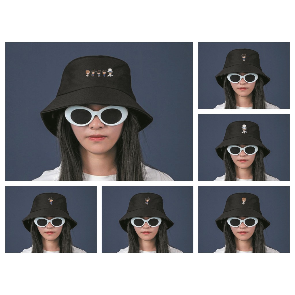 Mũ bucket in hình Conan Thám tử lừng danh anime chibi mẫu mới nón đen đi học