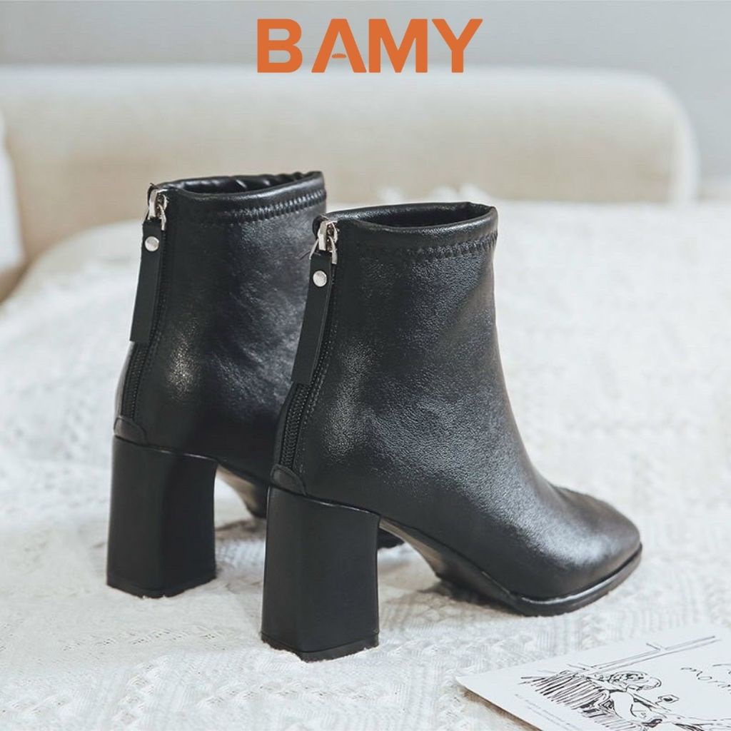 Bốt nữ Hàn Quốc da mềm khóa sau, giày boots ulzzang cao 5 phân mã B02