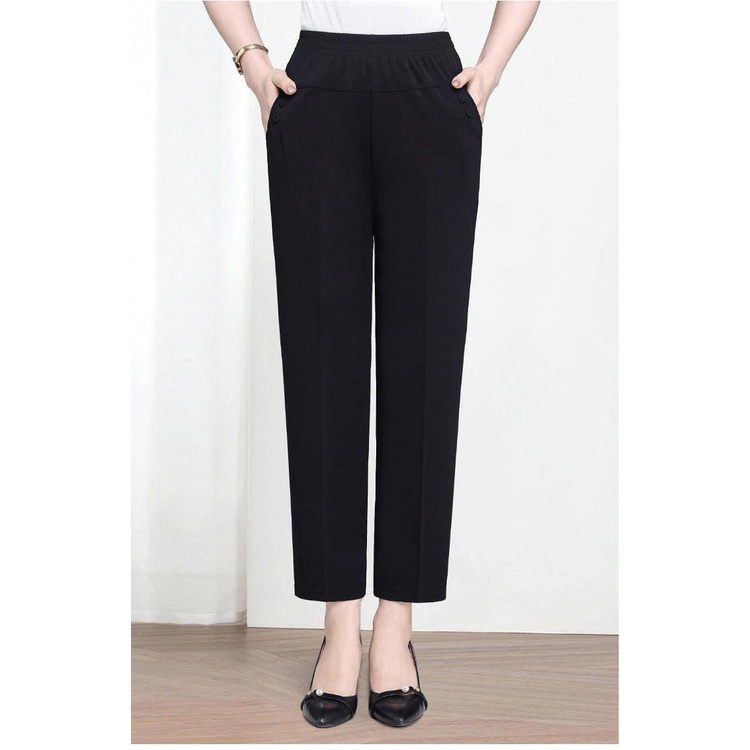 Quần dài ống đứng lưng thun co giãn thiết kế mới phong cách thời trang cho phái nữ trung niên