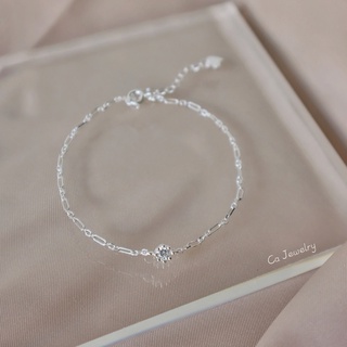 Lắc tay vòng tay nữ bạc s925 sợi xích to và mặt pha lê tròn đính đá màu bạc LTB32