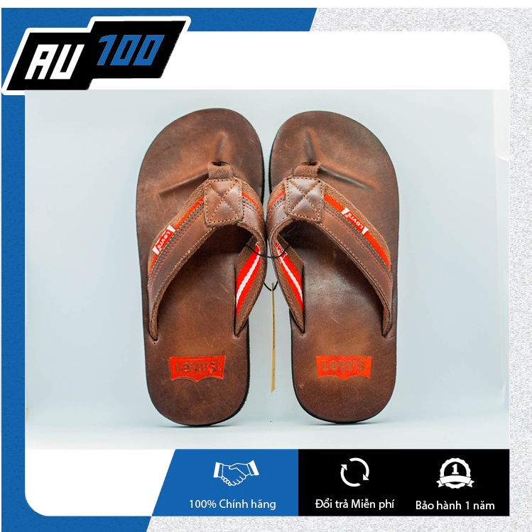 Dép da Levi's màu nâu chính hãng 100% [độ bền da cực kỳ cao, rất lý thú khi dạo phố & đi du lịch những ngày hè]
