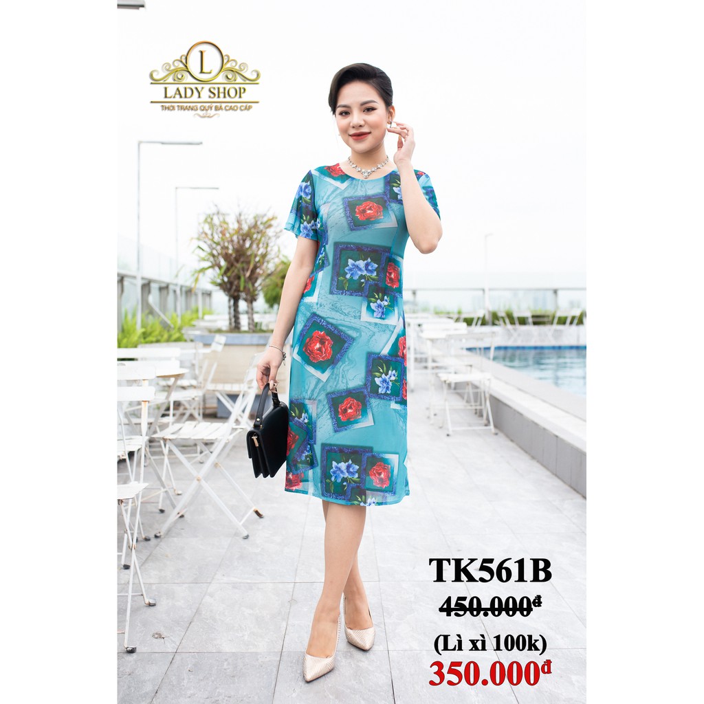 Đầm trung niên Ladyshop váy suông lưới họa tiết hoa cao cấp TK561