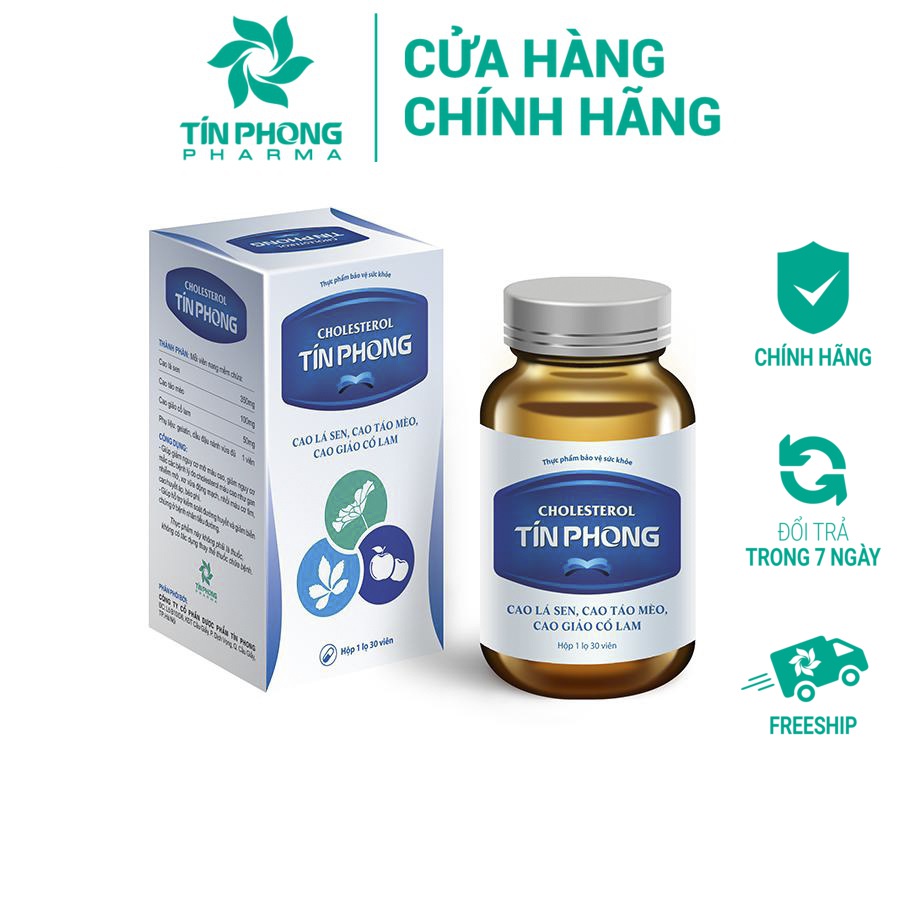 Hạ cholesterol Tín Phong, giảm mỡ máu, giảm gan nhiễm mỡ - Lọ 30 viên