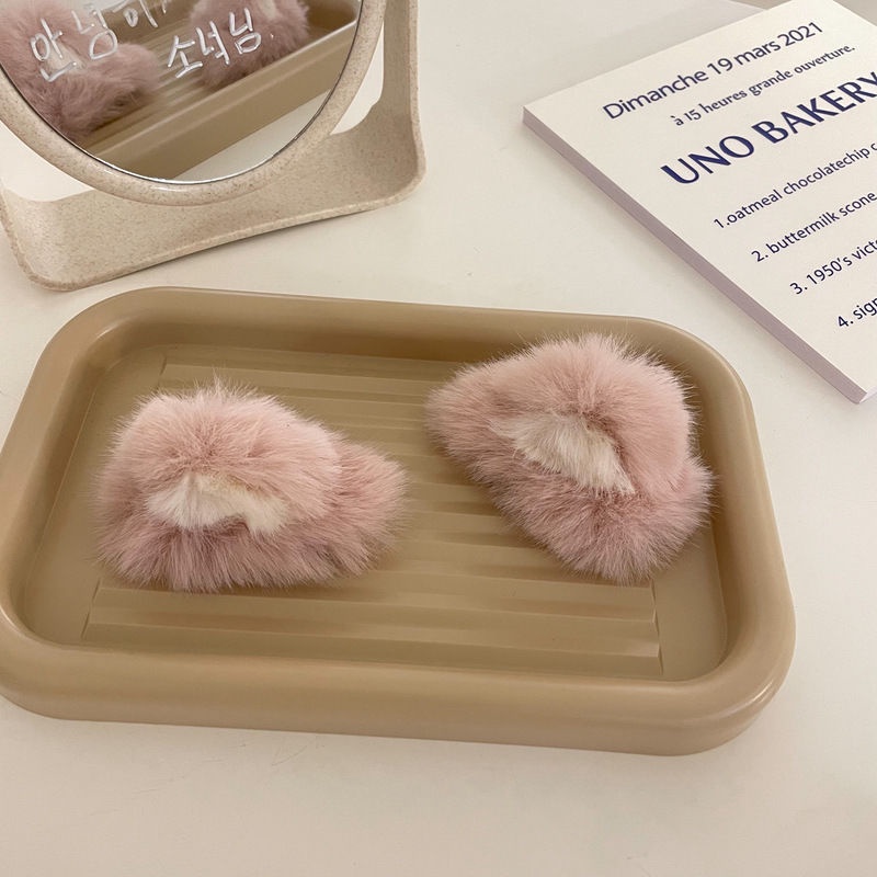 Kẹp tóc hình tai mèo phối lông thỏ đáng yêu