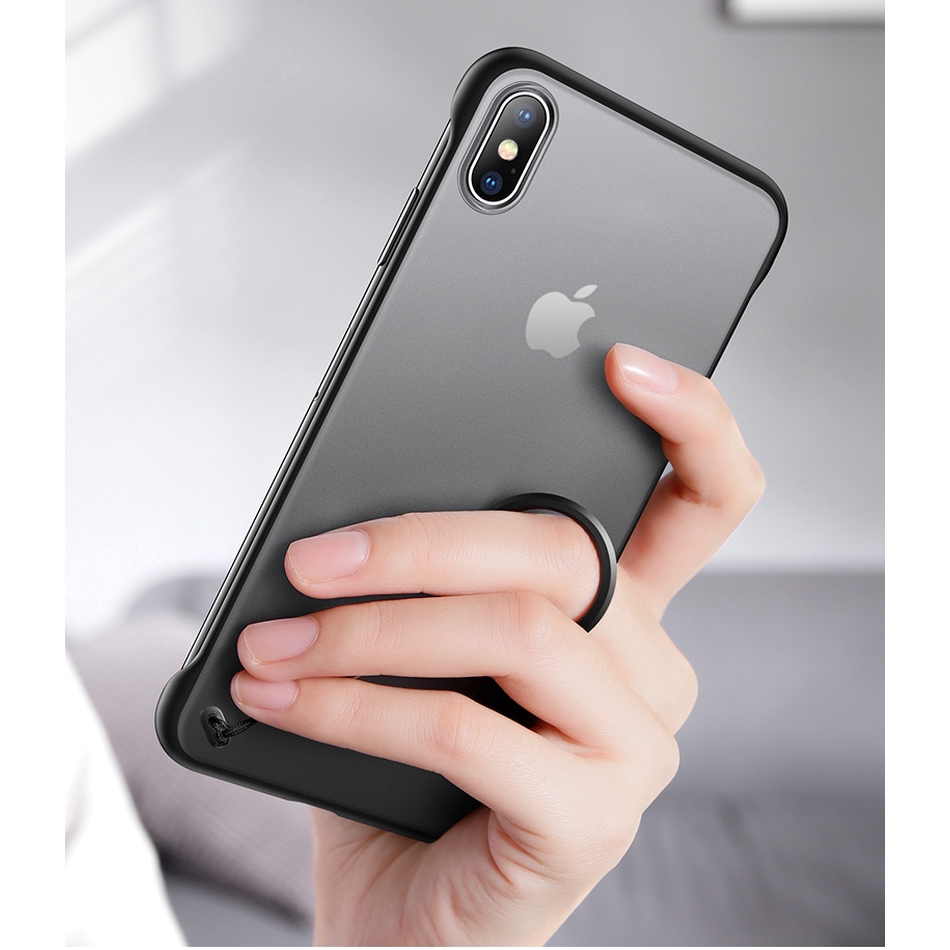 Ốp điện thoại thiết kế không viền có dây móc đeo ngón tay cho Iphone  SE 2020 6 6s 6+ 6s+ 7 8 7+ 8+ X Xs Xr Xsmax