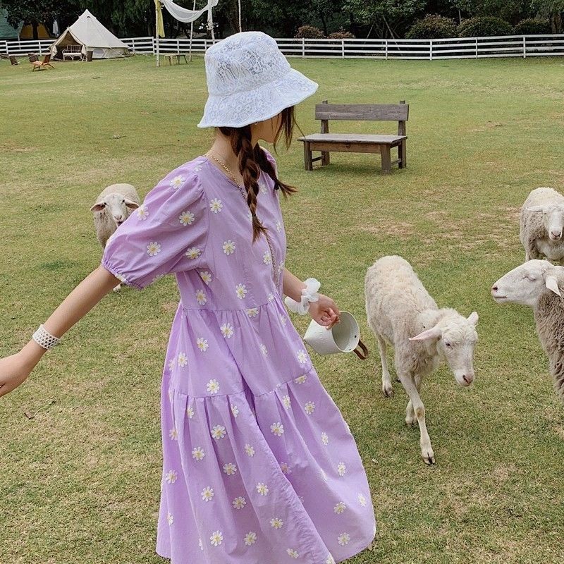 Váy babydoll đầm bầu đầm babydoll Đầm Tay Phồng Váy tiểu thư Váy xinh nữ